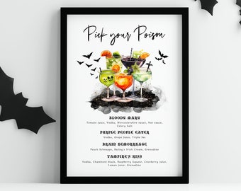 Halloween Bar Menu Sign, Pick Your Poison Bar Menu, Printable Halloween Drinks Menu, Halloween Cocktails Bar Sign, Halloween Party - EJ31