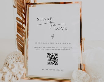 Deel de liefde QR-code bord sjabloon, printbaar trouwfoto bord, minimalistisch trouwfoto scan en deel bord, bewerkbare download - EJ21