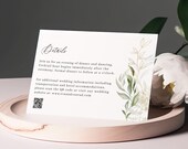 Details Card with QR Code, Greenery Wedding Details Card, Printable Invitation Enclosure Card, WQR Code Wedding Website Card - EJ01