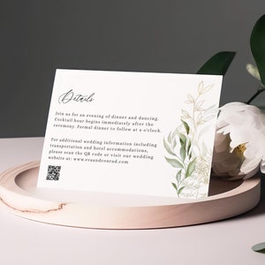 Carte d'informations avec code QR, carte d'informations sur la verdure pour le mariage, carte d'invitation imprimable pour pièce jointe, carte de site Web de mariage avec code WQR - EJ01