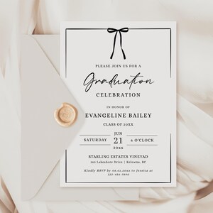 Graduation Party Invitation Black Bow, Grad Party Invite Template, Editable Senior Graduation Party Invite, Modern Grad Party Invite - EJ40