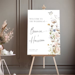 Hochzeit Willkommensschild Vorlage, Wildblumen Hochzeit Willkommensschild, Blumenhochzeit Willkommen Poster, druckbares Schild, bearbeitbares großes Schild - EJ10