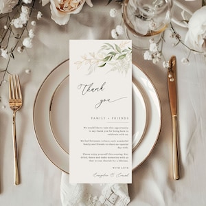 Modèle de remerciement de table de mariage minimaliste, note de serviette de remerciement, remerciement imprimable, couvert merci, verdure, modifiable - EJ01