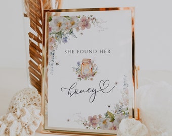 Bee Bridal Shower She Found Her Honey Sign, Bride To Bee Bridal Shower Decoration, Printable Bridal Shower Decor, Editable Template - EJ16