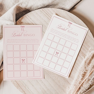 Sjabloon bruids bingospel roze, boog vrijgezellenfeestspel, ze bindt de knoop vrijgezellenfeest cadeau bingo, afdrukbare bingospelkaart - EJ37