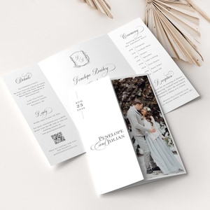 Gatefold Wedding Invitation Template, QR Code Wedding Invite, Monogram Gatefold Invitation, Tri Fold Wedding Invite, Ceremony Timeline -EJ34
