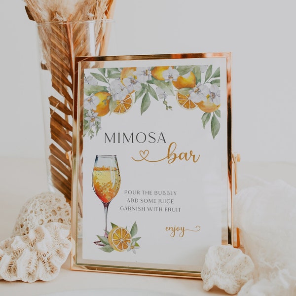 Citrus Bridal Shower Mimosa Bar Sign, Orange Mimosa Bar Sign Printable, Main Squeeze Bridal Shower, Bridal Shower Mimosa Bar Sign - EJ35