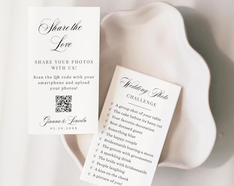 Tarjeta de boda con código QR "Comparte el amor", tarjeta fotográfica de boda, tarjeta de boda con código QR, juego fotográfico de boda, imprimible "Captura el amor" - EJ41