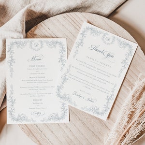 Menu et couvert de mariage de remerciement, menu en toile française et modèle de remerciement, note de serviette de mariage monogramme, chinoiseries de mariage - EJ33A