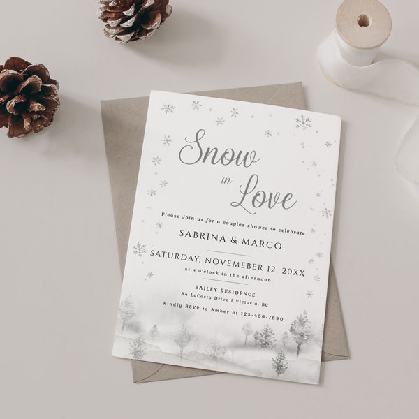 Winter Bridal Shower Invitation, Snow in Love Bridal Shower Invite, Printable Shower Invite, Editable Template, Digital Invitation - EJ28