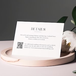 Modello di biglietto da visita minimalista per matrimonio, biglietto da visita con codice QR, inserto per invito matrimonio stampabile, biglietto di chiusura, modificabile, moderno - EJ03