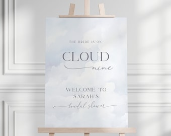 On Cloud Nine Bridal Shower Welcome Sign, Bridal Shower Welcome Sign, The Bride is On Cloud Nine Shower, Editable Template, Large Sign, EJ24