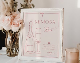 Mimosa Bar Sign Template, Bow Bridal Shower Mimosa Sign, Editable Mimosa Sign, Bridal Shower Mimosa Bar Sign, She's Tying the Knot - EJ37