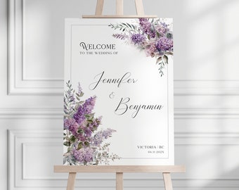 Lilac Welcome Sign Template, Purple Flower Welcome Sign, Wedding Welcome Sign, Floral Wedding Welcome Poster, Printable Welcome Sign - EJ04
