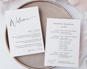 Wedding Welcome Letter and Timeline Template, Minimalist Wedding Weekend Events, Wedding Itinerary, Printable, Editable Order of Events EJ03