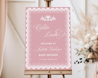 Cielito Lindo Baby Shower Welcome Sign, Dusty Pink Talavera Baby Shower Welcome Poster, Papel Picado Shower Decor, Baby Girl Shower - EJ47