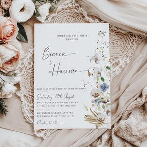 Wildblumen-Hochzeitseinladung, Blumenhochzeit einladen, Boho-Hochzeits-Einladung, bedruckbar, Sofort-Download, bearbeitbare Vorlage - EJ10