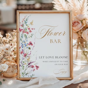 Letrero para bar con ramo de flores silvestres, plantilla para letrero de despedida de soltera con flores, letrero para crear un ramo, letrero para recuerdos de despedida de soltera, despedida de soltera - EJ15
