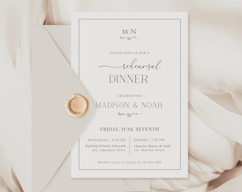 Rehearsal Dinner Invitation Monogram, Classic Wedding Rehearsal Dinner Invite, Editable Rehearsal Dinner Invite, Printable Invitation - EJ08