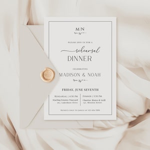 Invito per cena di prova con monogramma, invito classico per cena di prova di matrimonio, invito modificabile per cena di prova, invito stampabile - EJ08