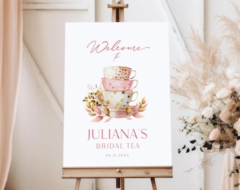Bridal Shower Tea Party Welcome Sign, Bridal Shower Welcome Sign Template, Tea Party Welcome Sign, Editable, Blush Pink Bridal - EJ16