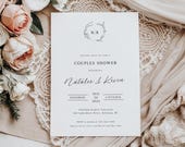 Couples Shower Invitation Template, Monogram Shower Invite, Minimalist Shower Invite, Printable, Editable Template, Botanical Wreath - EJ05