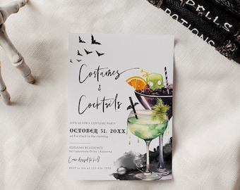Adult Halloween Party Invitation, Costumes and Cocktail Invite, Digital Halloween Invite, Printable, Editable Template, Costume Party - EJ31