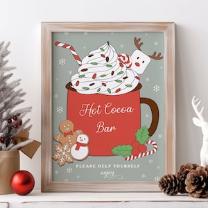 Hot Cocoa Bar Sign Printable, Hot Chocolate Bar Sign Template, Christmas Party Decor, Holiday Party Sign, Table Top Hot Cocoa Sign - EJ25