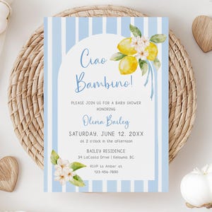 Ciao Baby Shower Invite, Italian Theme Bambino Invitation, Ciao Bambino Editable Invite, Lemon Baby Shower, Summer Baby Shower - EJ51