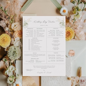 Wedding Party Timeline Template, Printable Bridal Party Timeline, Wedding Day Itinerary, Editable Wedding Day Schedule, Greenery- EJ01