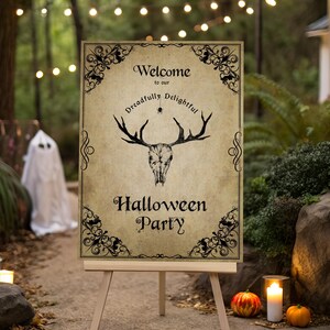 Plantilla de letrero de bienvenida gótico de Halloween, póster de bienvenida para fiesta de Halloween para adultos, letrero de bienvenida vintage de Halloween, bienvenida imprimible - EJ31