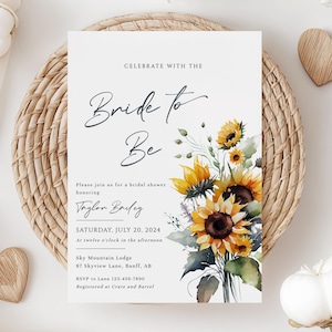 Sunflower Bridal Shower Invitation, Sunflower Invite, Summer Wedding, Rustic Shower Invite, Printable, Editable Template, Digital - EJ17