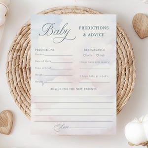 Modèle de carte de prédictions et de conseils pour bébé, Shower de bébé un petit coin de paradis, carte de conseils pour baby shower envoyée par le ciel, thème nuage - EJ49