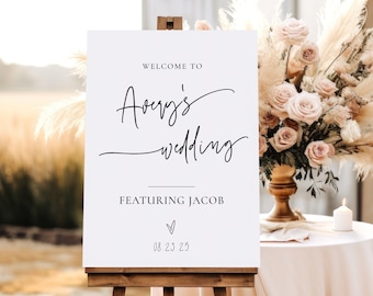 Lustiges, ausdruckbares Willkommensschild für die Hochzeit, Willkommensschild für die Braut, Willkommensschild für den Bräutigam, modernes, minimalistisches Willkommensschild - EJ21