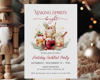 Making Spirits Bright Cocktail Party Invitation, Holiday Cocktail Party Invite, Adult Christmas Party, Christmas Cocktail Party - EJ25