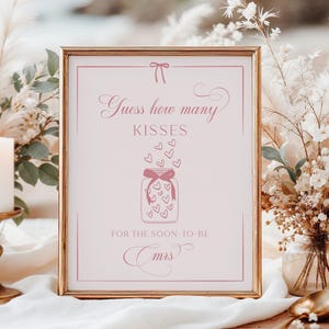 Guess How Many Kisses Bridal Shower Game, Kisses in the Jar, Candy Guess Game, Kisses for Soon to be Mrs, Bow Bridal Shower Game,  - EJ37