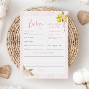 Babyvorhersagen und Ratschläge Kartenvorlage, Pink Lemonade Babyparty, Ciao Babyparty Ratschläge, Pink Lemonade Babypartyspiel - EJ49