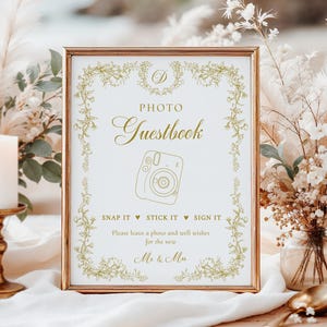 Gold Wedding Photo Guestbook Sign Template, Gold Toile Photo Guest Book Sign, Camera Guestbook Sign, Wedding Reception Sign - EJ33G