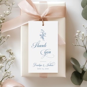 Dusty Blue Thank You Tag, Vintage Floral Favor Tag Template, Wedding Favor Tag, Bridal Shower Thank You Tag, Printable Gift Tag - EJ33B