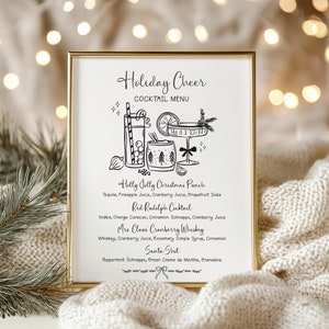 Hand Drawn Holiday Bar Sign, Holiday Cheer Drink Menu, Whimsical Christmas Party Bar Menu Sign, Editable Holiday Menu - EJ25