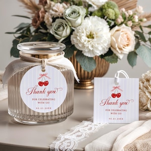 Cherry on Top Favor Tag, She is the Cherry on Top Baby Shower Gift Tag, Coquette Bow Shower Favor Tag Template, Round Favor Tag - EJ52