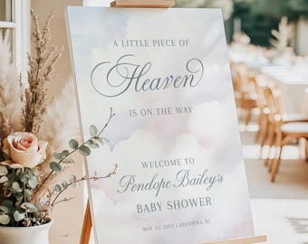 A Little Piece of Heaven Baby Shower Welcome Sign, Dreamy Welcome Poster, Cloud Theme Baby Shower Decor, Heaven Sent Welcome Sign - EJ49