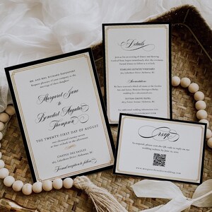 Old Money Wedding Invitation Set, Classic Invite with Details and QR Code Reply Card, Printable Elegant Invitation Suite- EJ14