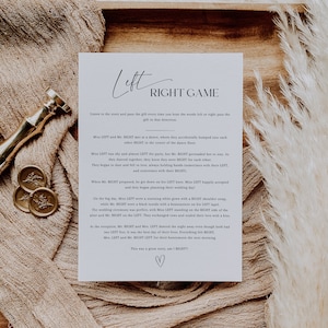 Left Right Bridal Shower Game, Minimalist Bridal Shower Game, Bridal Pass the Prize Game, Printable Right and Left Game, Editable - EJ07