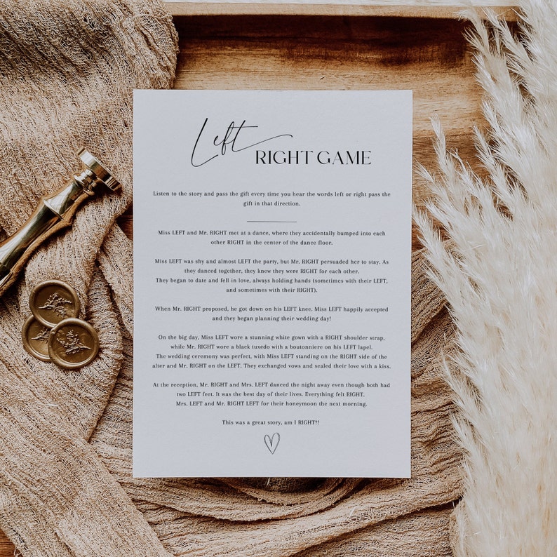 Left Right Bridal Shower Game, Minimalist Bridal Shower Game, Bridal Pass the Prize Game ...