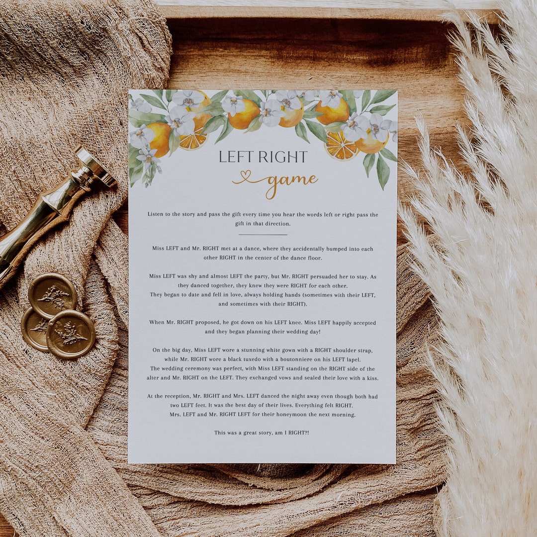 Left Right Bridal Shower Game, Citrus Bridal Shower Game, Bridal Pass the Prize Game, Main ...