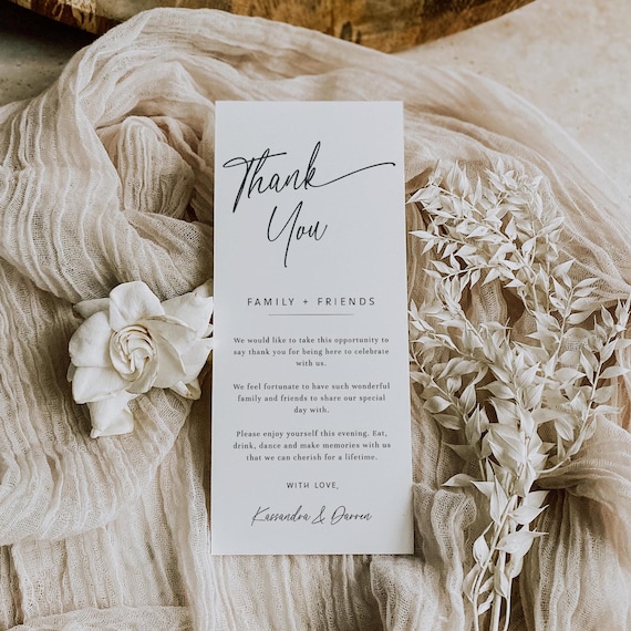 Minimalist Thank You Napkin Note, Wedding Table Thank You Template, Place Setting Thank You, Printable Thank You, Instant Download - EJ09