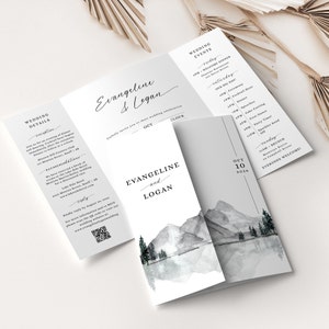 Gatefold Hochzeitseinladungsvorlage, QR-Code Hochzeitseinladung, rustikales Hochzeitsfoto Hochzeitseinladung, bearbeitbare gefaltete Hochzeitseinladung - EJ13