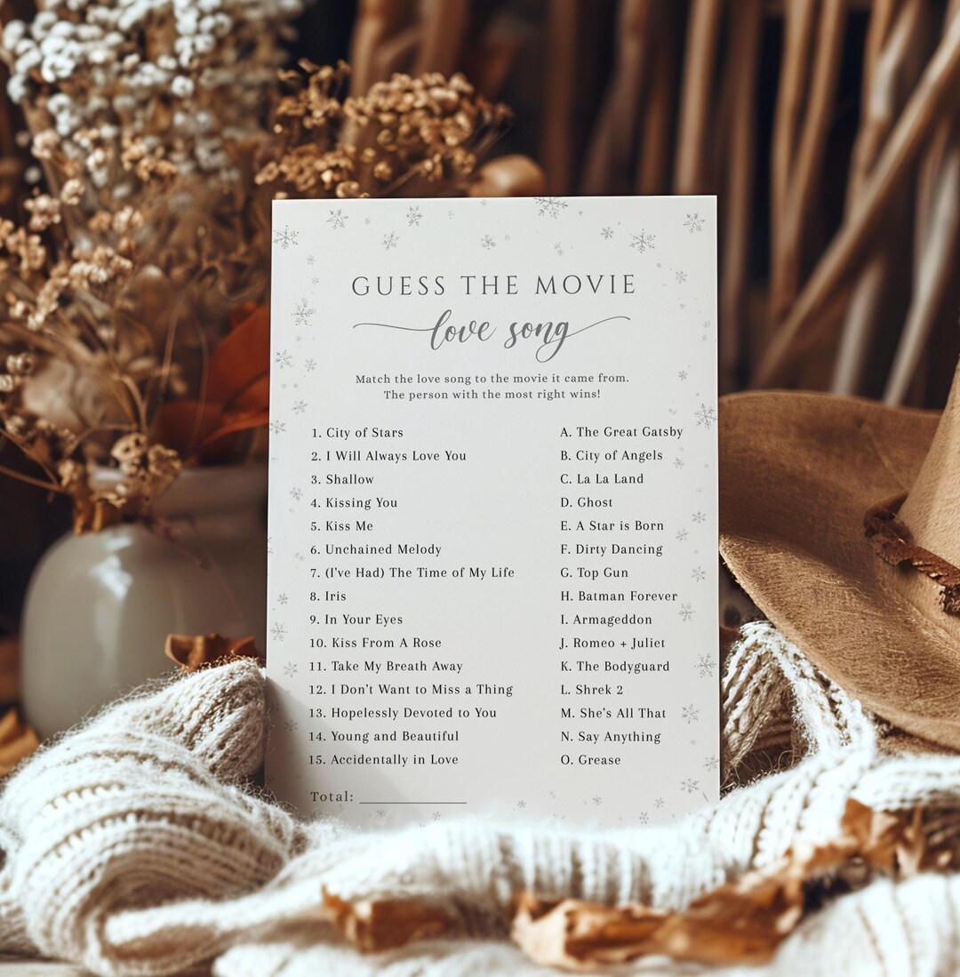 Guess the Movie Love Song Game, Snow in Love Bridal Shower Game, Name ...