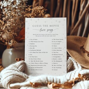 Guess The Movie Love Song Game, Snow in Love Bridal Shower Game, Name the Love Song Game Template, Printable Name That Tune, Editable - EJ28